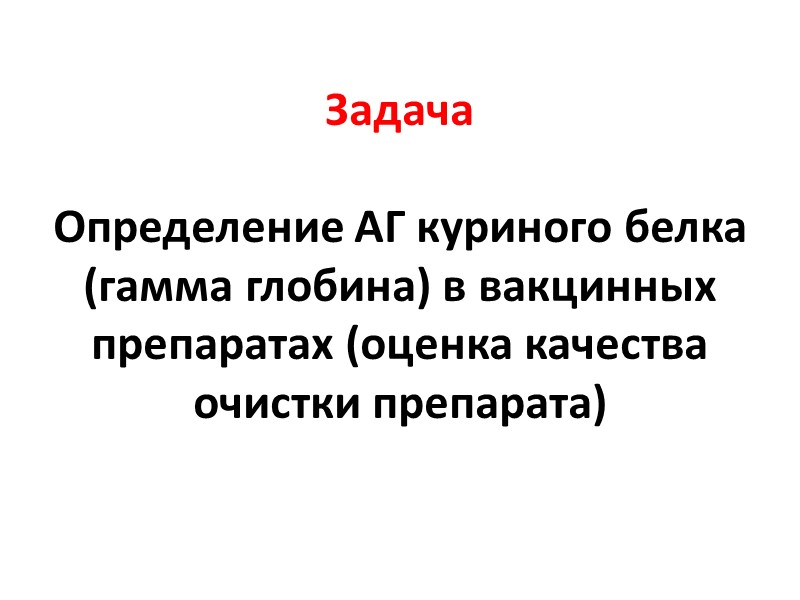 Задача  Определение АГ куриного белка (гамма глобина) в вакцинных препаратах (оценка качества очистки